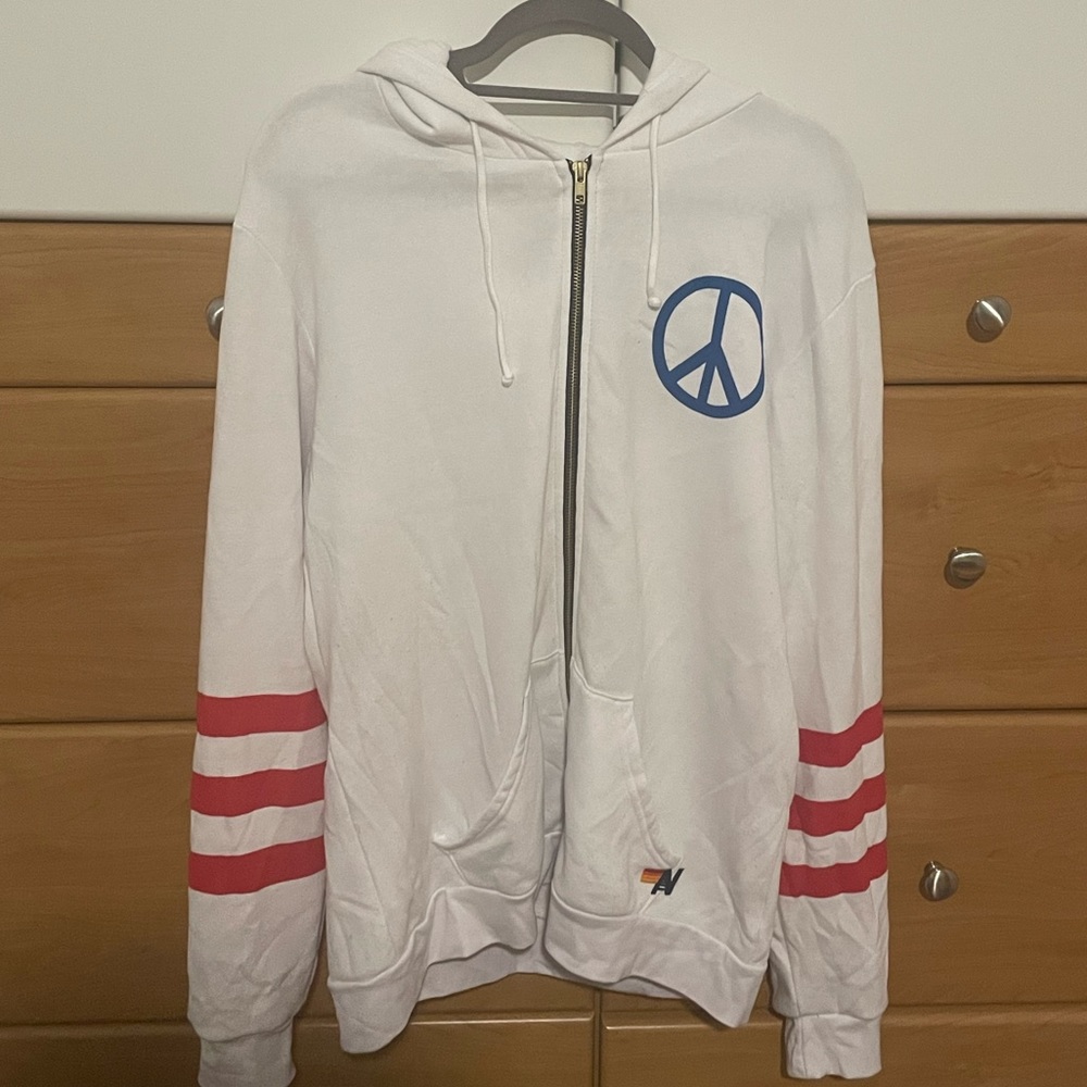 AVIATOR NATION PEACE WARRIOR ZIP UP HOODIE WHITE (SIZE XL) UNISEX
